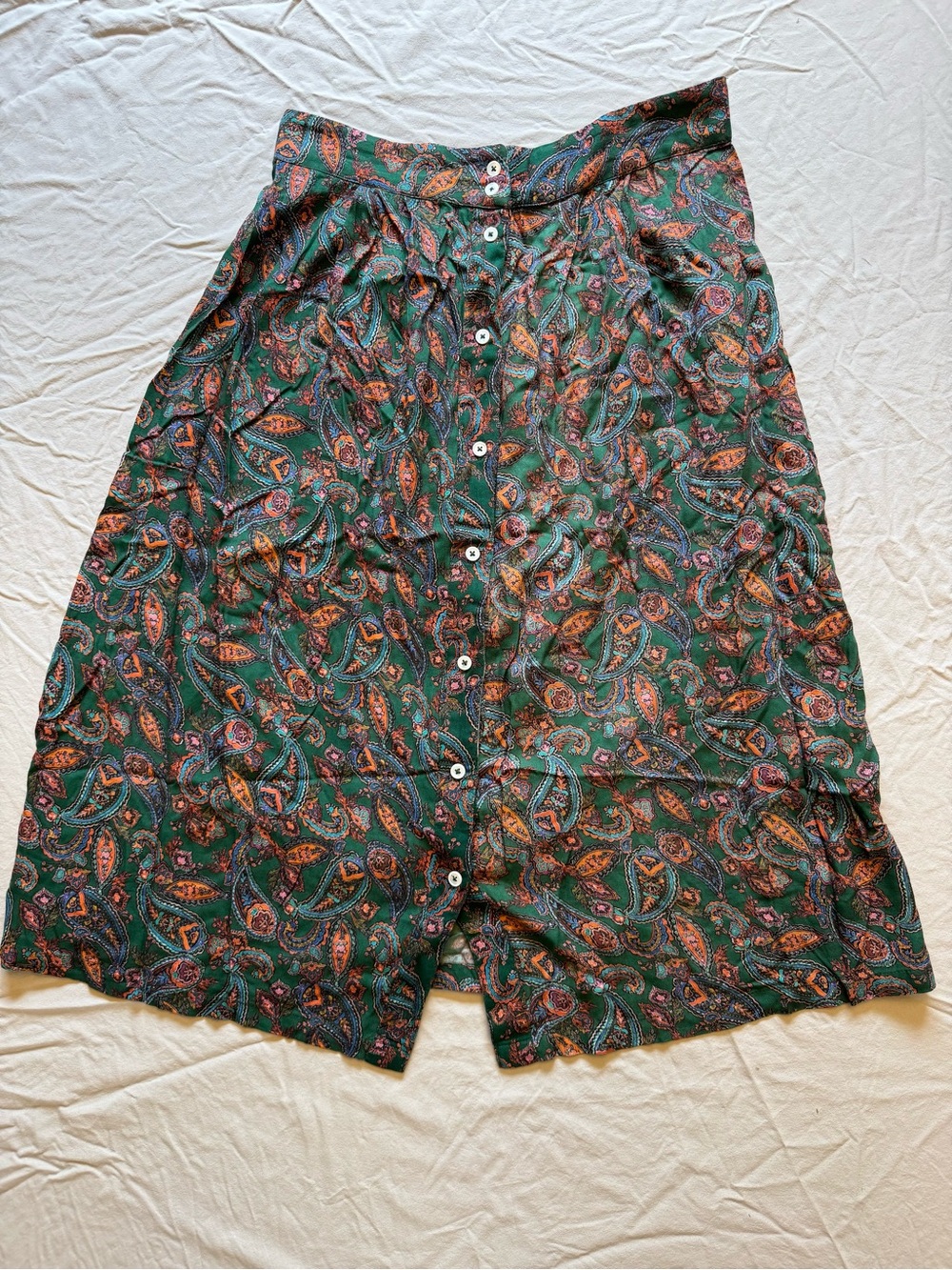 twik Green Paisley Button-Front Midi Skirt